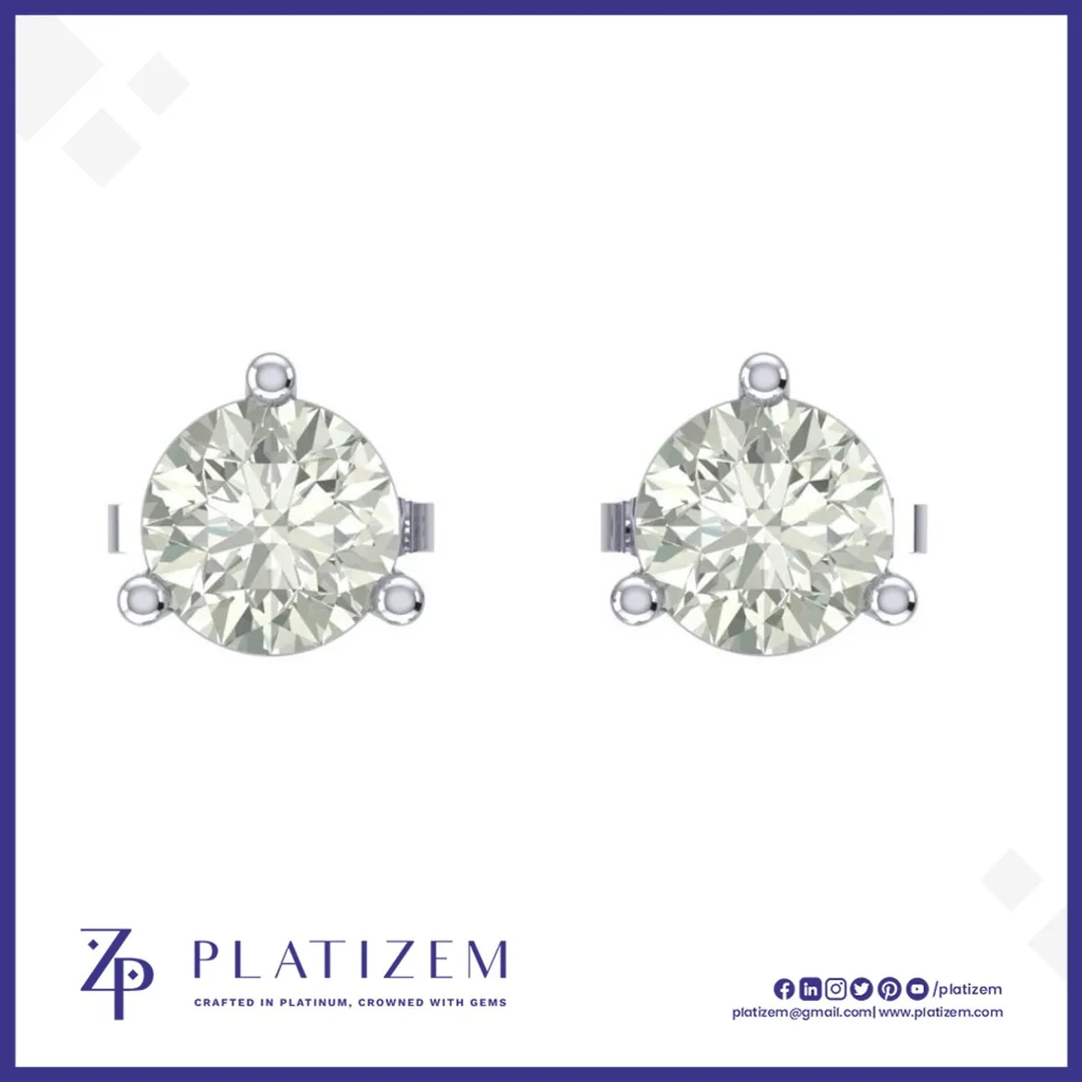 Round Diamond Three Prong Martini Stud Earrings for Women